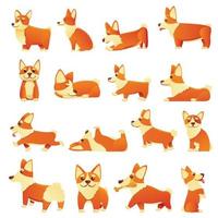 Corgi dogs icons set, cartoon style