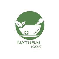 Pharmacy icon , Herbal pharmacy symbol ,  Pestle and Mortar vector illustration design template