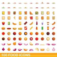 100 food icons set, cartoon style vector