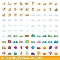 100 universal icons set, cartoon style vector