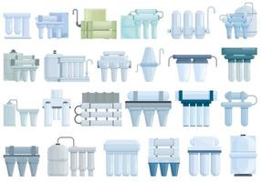 Reverse osmosis system icons set cartoon vector. Aqua filter vector