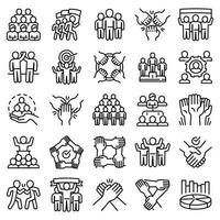 Cohesion icon set, outline style vector