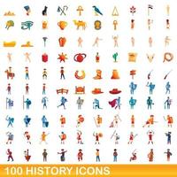 100 iconos de historia, estilo de dibujos animados vector