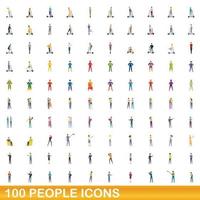 100 people icons set, cartoon style vector