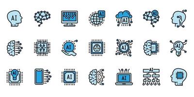 Artificial intelligence icons set outline vector. Robotic brain vector