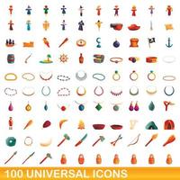 100 universal icons set, cartoon style vector