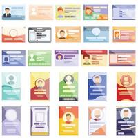 conjunto de iconos de tarjeta de identificación, estilo de dibujos animados vector