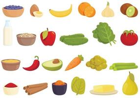 Ayurvedic diet icons set cartoon vector. Food eating vector