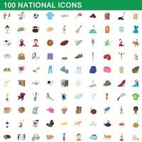 100 iconos nacionales, estilo de dibujos animados vector