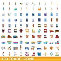 100 trade icons set, cartoon style vector