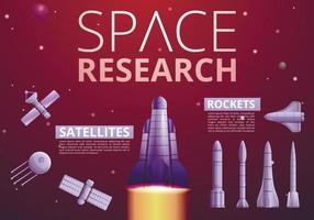 Space research technology infographic, cartoon style