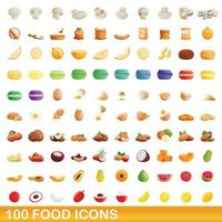 100 food icons set, cartoon style vector