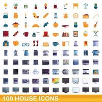 100 house icons set, cartoon style vector