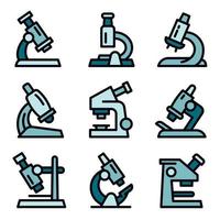 Microscope icons set, outline style vector