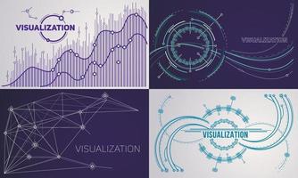 Visualization banner set, outline style vector