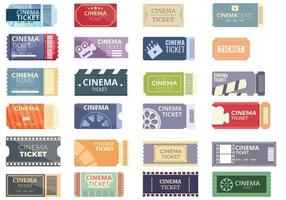 Cinema ticket icons set cartoon vector. Movie vaucher vector