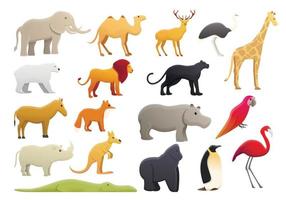 Park zoo icons set, cartoon style vector