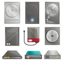 Hard disk icons set, cartoon style vector