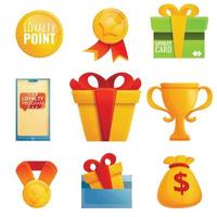 Loyalty program icons set, cartoon style vector