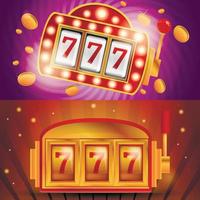 Casino slot machine banner set, cartoon style vector