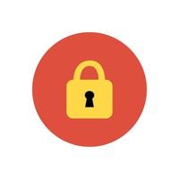 Yellow locked icon isolated in red circle  background.