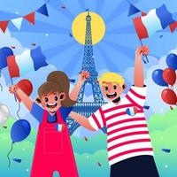 fiesta divertida del día de la bastilla en la torre eiffel vector