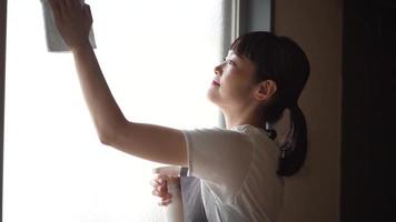 kvinna som städar fönstret video