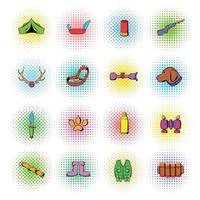 Hunting set icons, comics style vector