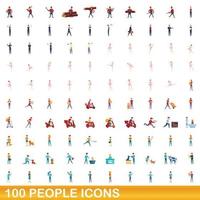 100 people icons set, cartoon style vector