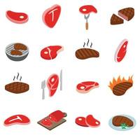 Steak icons set, isometric 3d style vector