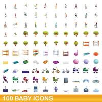 100 iconos de bebé, estilo de dibujos animados vector