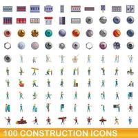 100 iconos de construcción, estilo de dibujos animados vector