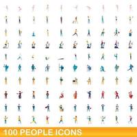 100 people icons set, cartoon style vector