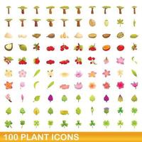 100 iconos de plantas, estilo de dibujos animados vector