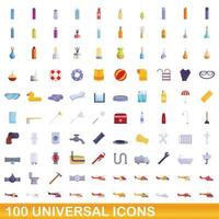 100 universal icons set, cartoon style vector