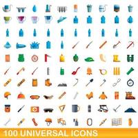 100 universal icons set, cartoon style vector