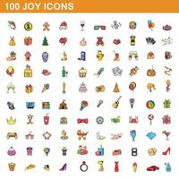 100 iconos de alegría, estilo de dibujos animados vector