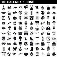 100 calendar icons set, simple style vector