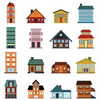 Houses flat icons set vector