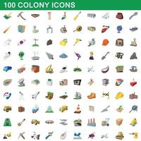 100 colony icons set, cartoon style