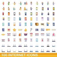 100 internet icons set, cartoon style vector