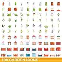 100 iconos de jardín, estilo de dibujos animados vector