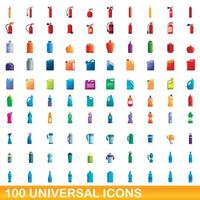 100 universal icons set, cartoon style vector