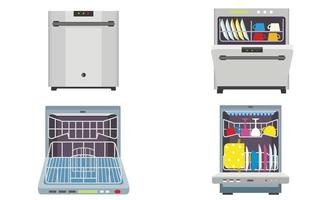 Dishwasher icons set, flat style vector