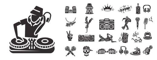 conjunto de iconos de hip hop, estilo simple vector