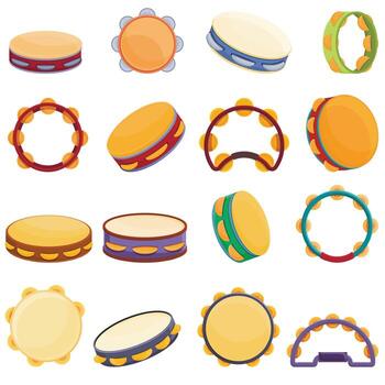 Tambourine icons set, cartoon style vector