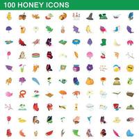 100 honey icons set, cartoon style vector