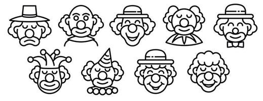 Clown icons set, outline style vector