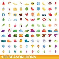 100 season icons set, cartoon style vector