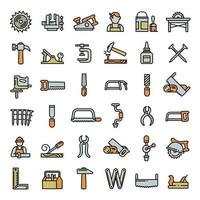 Carpenter icons set, outline style vector